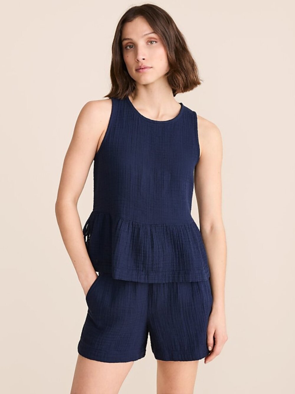 Lou & Grey Side Tie Peplum top in Navy